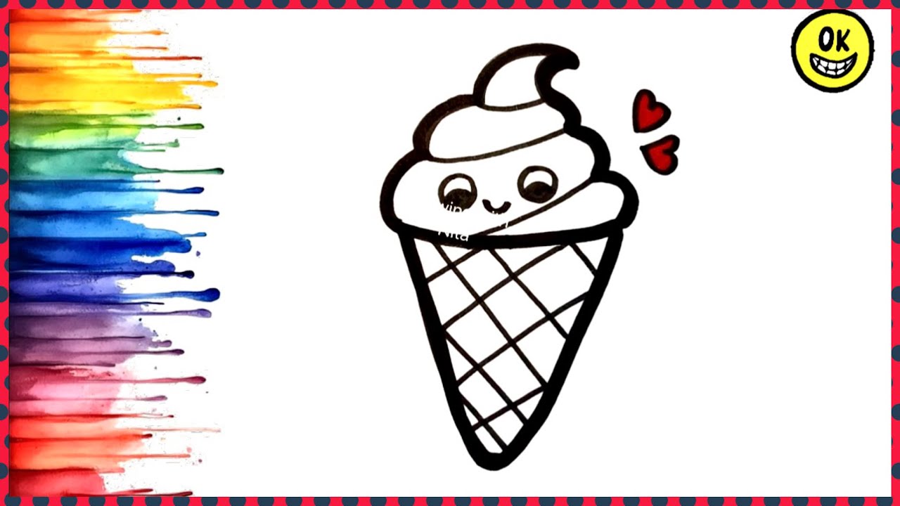 Ice Cream 🍦 Drawing, Colouring for kids, Drawing for kids, Easy Drawing for kids, @DRAWINGWITHNITA 