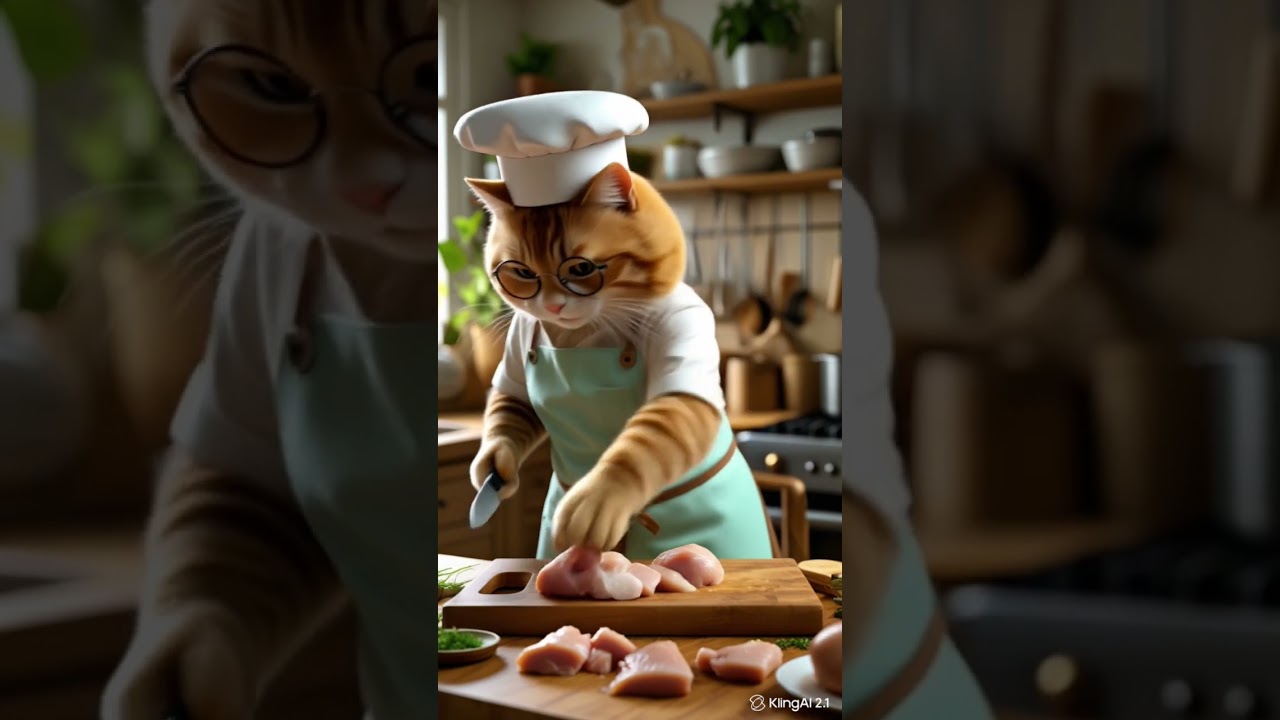 Mr cat chef is cooking food 