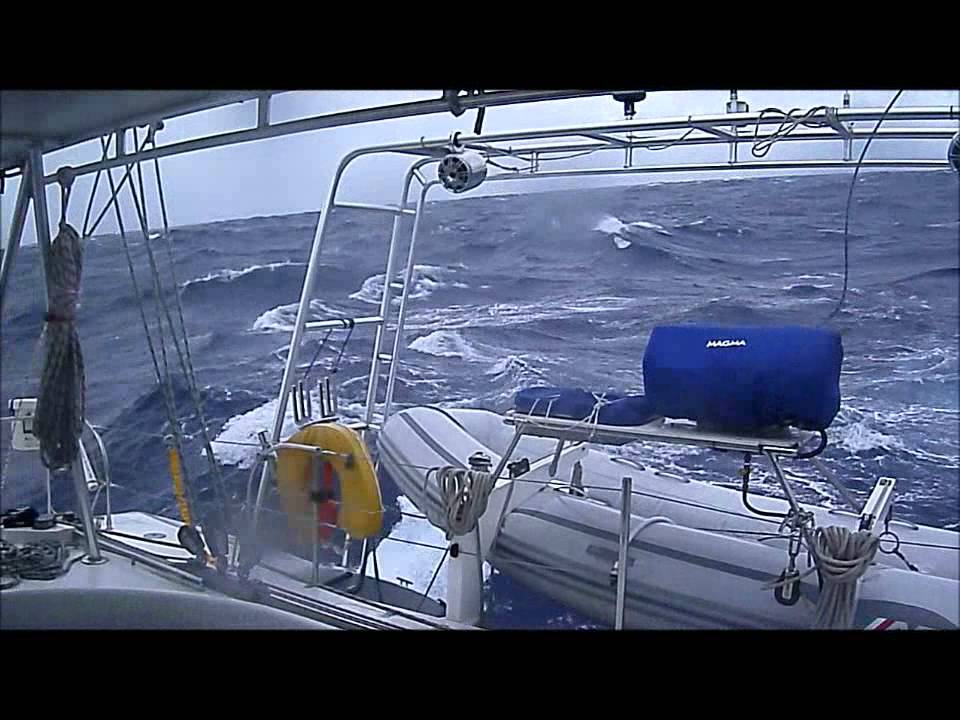 catamaran sailing in bad weather