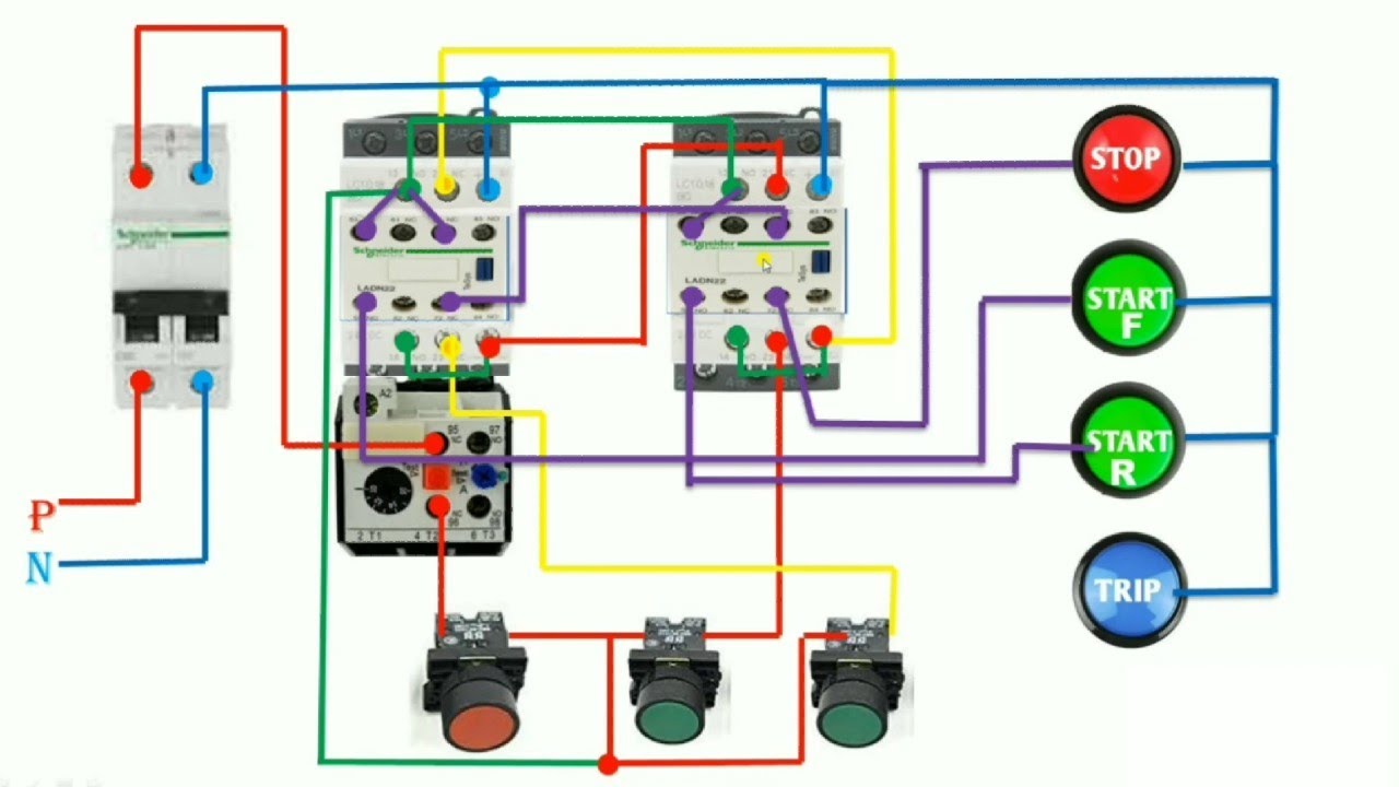 REVERSE FORWARD STARTER CONTROL WIRING CONNECTION & START, STOP, TRIP