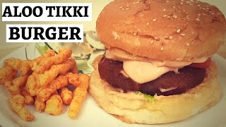 Veg Aloo Tikki Burger Recipe at Home | Veggie Burger | Easy Cooking Kitchen