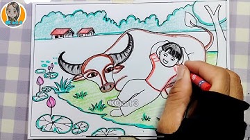 Yếu tố dân tộc trong tranh của một số hoạ sĩ lớp 7 - vẽ cậu bé chăn trâu - KC art 3