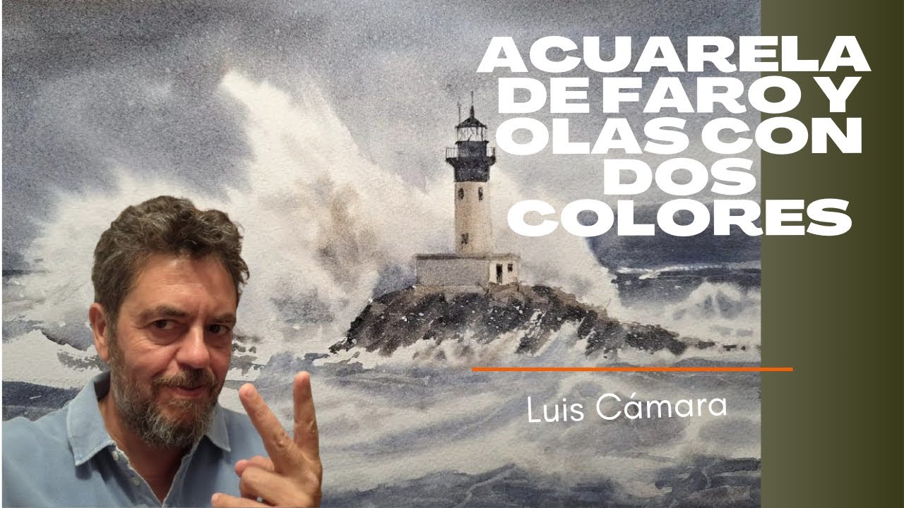 CÓMO PINTAR UN FARO Y OLAS ROMPIENDO CON ACUARELA CON SOLO DOS COLORES.