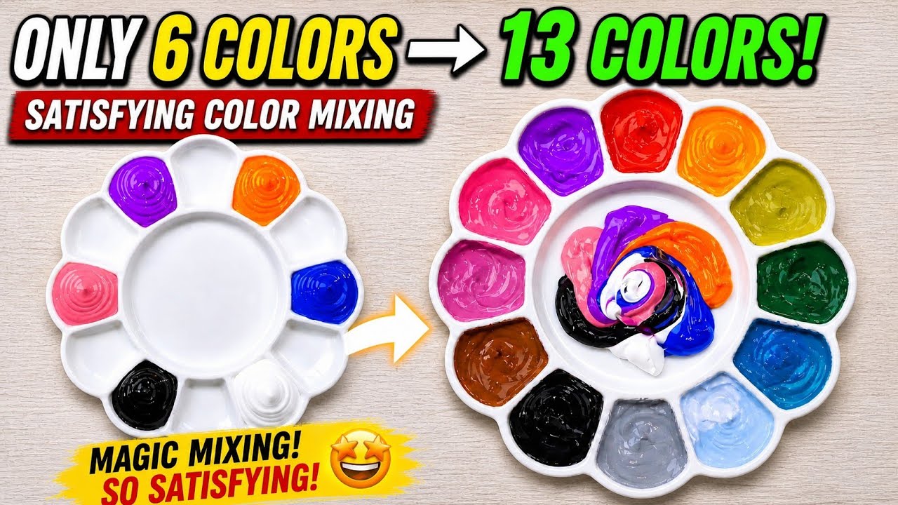 Only 6 Colors → 13 Colors! | Satisfying Color Mixing | Biray Color ...