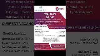 Apitoria Pharma (Aurobindo) – Walk-in #Jobs #job #jobseekers #jobvacancy #freshers #jobskaro