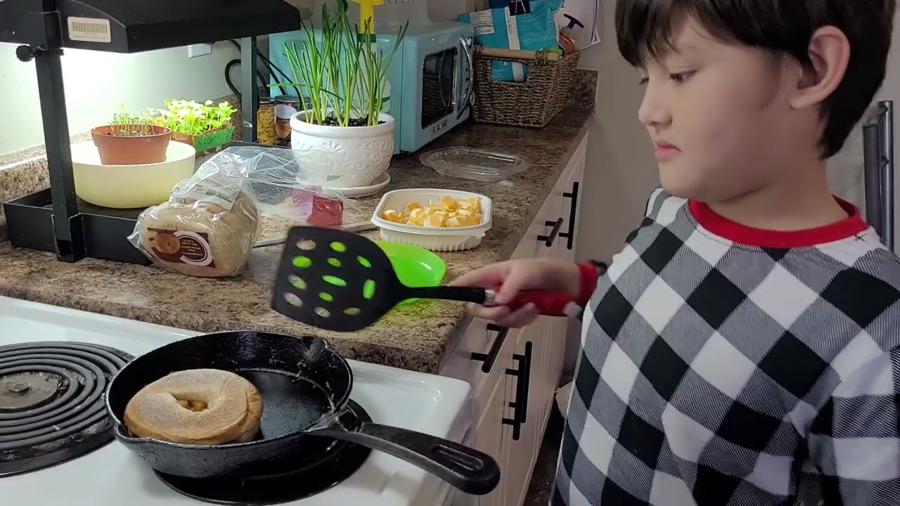 Sven making grilled cheese