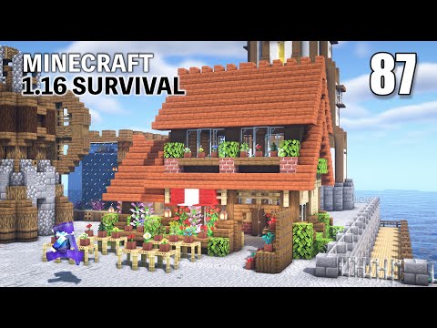 可愛らしいお花屋さんを港に建築【マイクラサバイバル】Part87/Building a pretty flower shop in the harbor