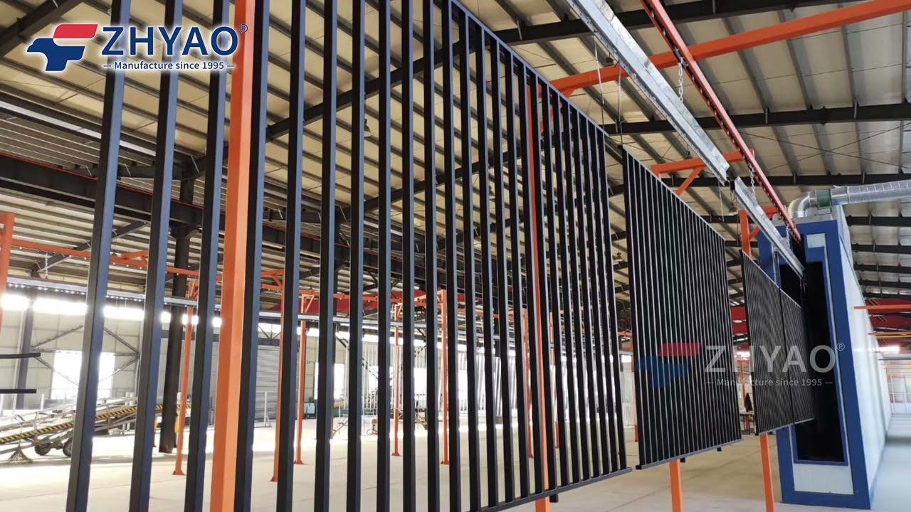 Automatic powder coating line for fences