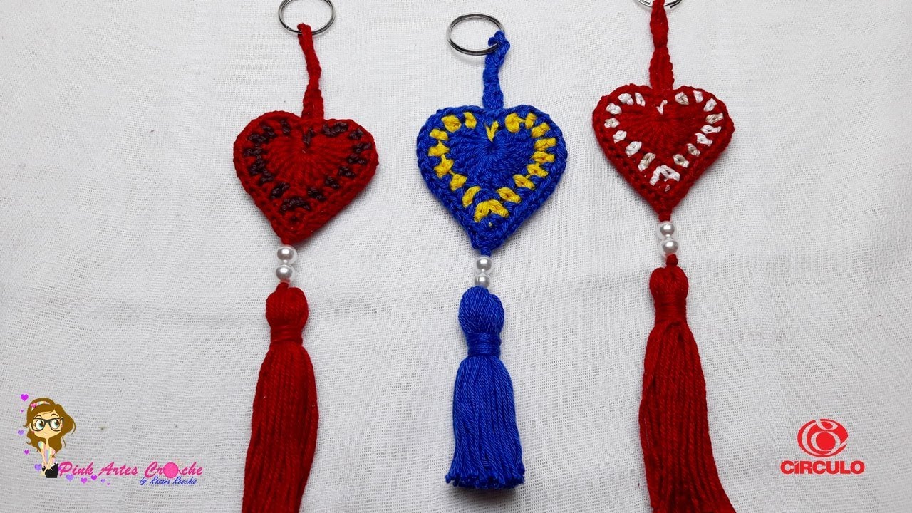 👊# Chaveiro Coração para lembrancinhas - Pink Artes Croche by Rosana Recchia