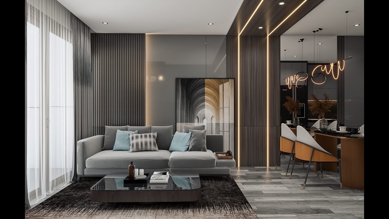 Living Room Kitchen Interior Model by KiKa - YouTube
