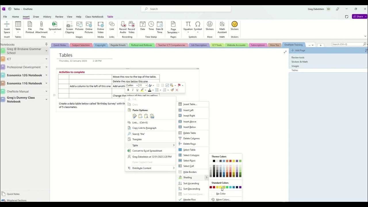 OneNote Tables YouTube