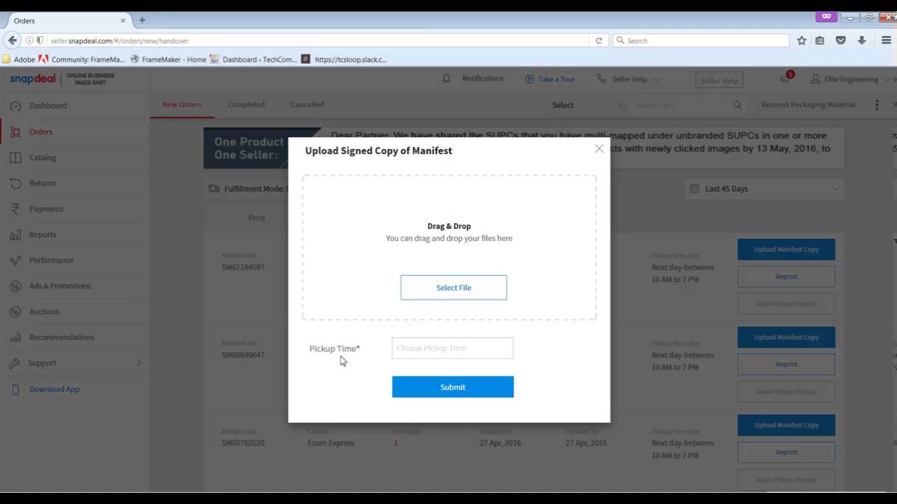 Snapdeal Manifest Upload Bug