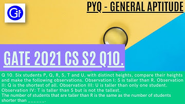 GATE 2021 CS SET2 Q10. Six students P, Q, R, S, T, and U, with distinct heights [SOLVED!]