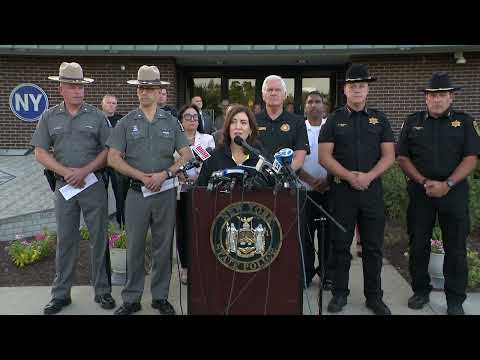 <p>New York Gov. Kathy Hochul speaks at a news conference early Thursday evening, Sept. 21.</p>