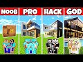 Minecraft: FAMILY MODERN SUMMER VILLA BUILD CHALLENGE - NOOB vs PRO vs HACKER vs GOD in Minecraft