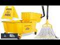 38 Qt Commercial Bucket with Side Press Wringer on Wheels Yellow Industrial