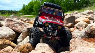 Scx10iii CJ7 Jeep Renegade hitting up Jagged Rocks Park with some self recovery.