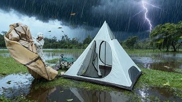 SOLO CAMPING IN HEAVY RAIN AND THUNDERSTORMS | THE STRUGGLE OF PUTTING A TENT | ASMR
