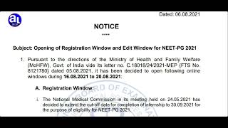 #neetpg2021| Opening of Registration & Edit Window For NEET PG 2021.