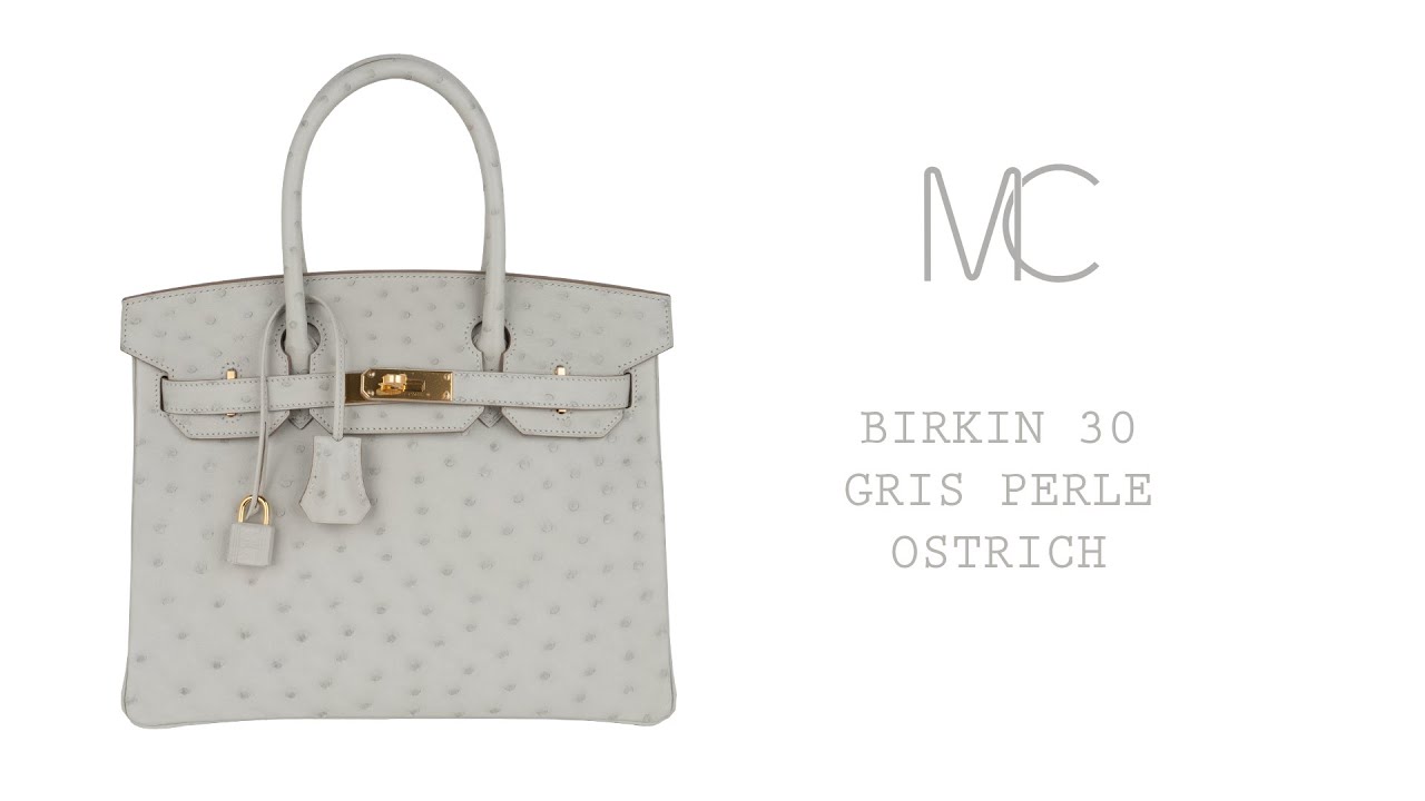 Hermes Birkin 30 Bag Gris Perle Ostrich with Gold Hardware