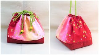 巾着バッグ 作り方　How to make a drawstring bag