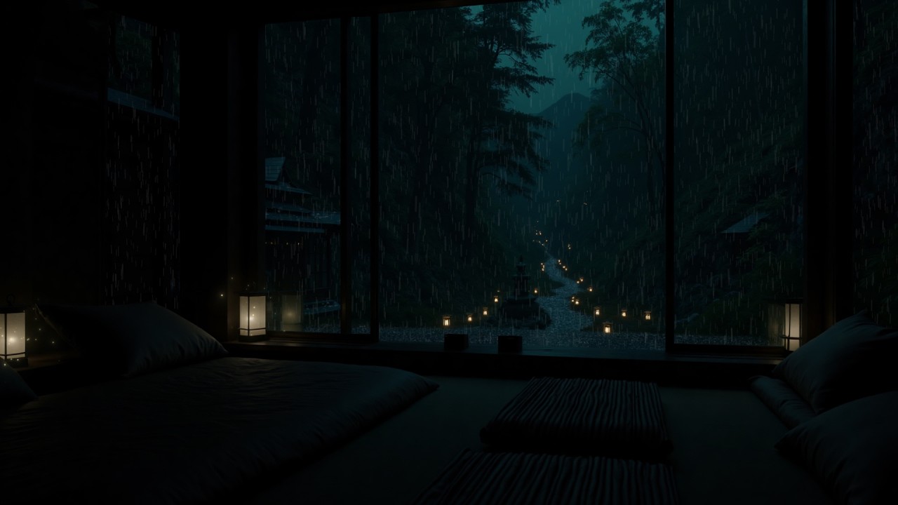 Нежный Дождь В Японской Спальне Ночью 🌧️ | Уютная Стеклянная Кабинка Для Эмоционального Исцеления (