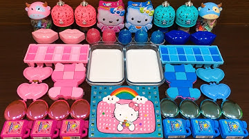 HELLO KITTY PINK vs BLUE !! Mixing Random into Glossy Slime!! Satisfying Slime Video #98