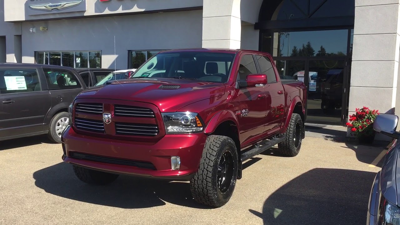 2017 Red Pearl Ram 1500 Sport with a 4" lift - YouTube