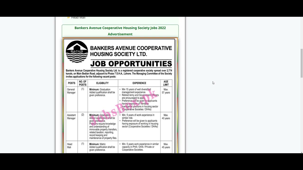 Bankers Avenue Cooperative Housing Society Jobs 2022
