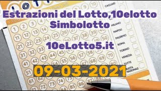 Estrazioni del Lotto,Supernalotto,10elotto e Simbolotto di Martedì 09 Marzo 2021