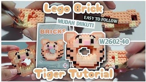 Tiger Donut Tutorial Lego Brick W2602-40 How To Build Nano Block Cara memasang merakit donat harimau