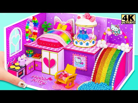 Build Purple Hello Kitty House with Cute Wardrobe, Rainbow Slide ❤️ DIY Miniature Cardboard House