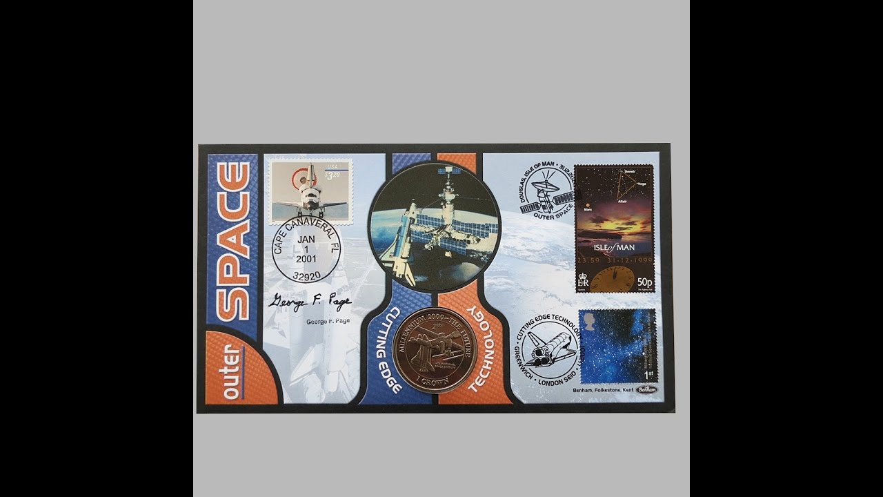 2001 Outer Space Isle of Man 1 Crown Coin Cover - Benham First Day Cover Signed UK IOM USA