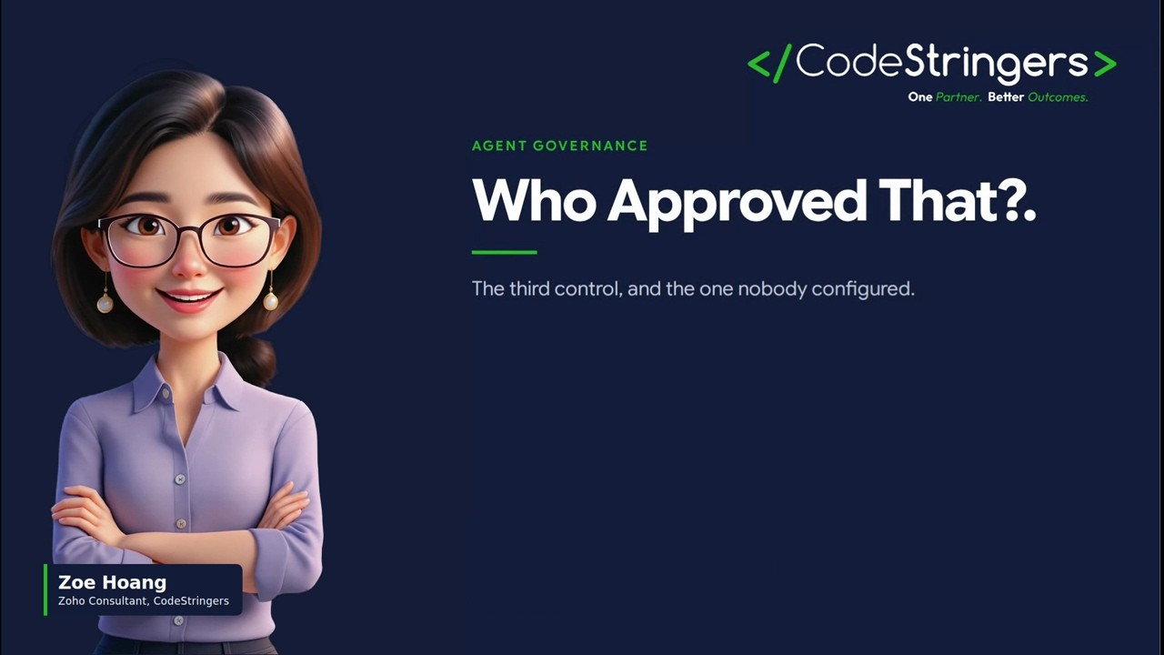 Title card: Who Approved That?, with presenter Zoe Hoang