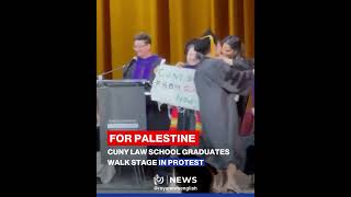🇵🇸 Graduates from the CUNY (City University of New York) School of Law using their graduation ...