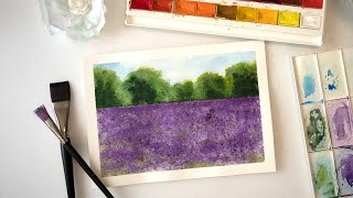 lavender painting watercolor easy field beginners landscape