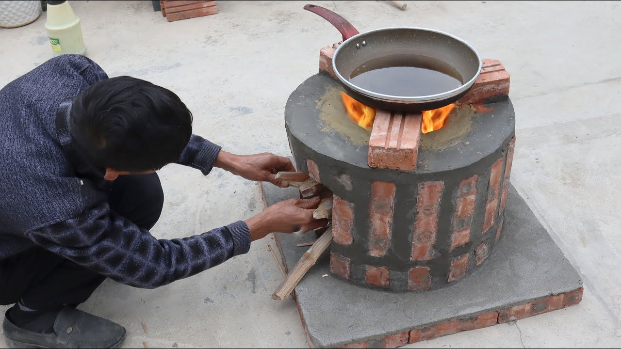 Design firewood stove from clay - brick - cement How to wood stove