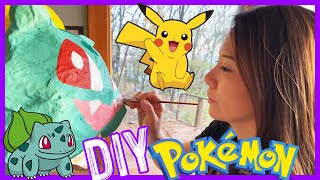 Pokemon from Trash Cans! DIY Pikachu Bulbasaur Paper Mache! Kids Arts & Crafts by Real Mom Mona