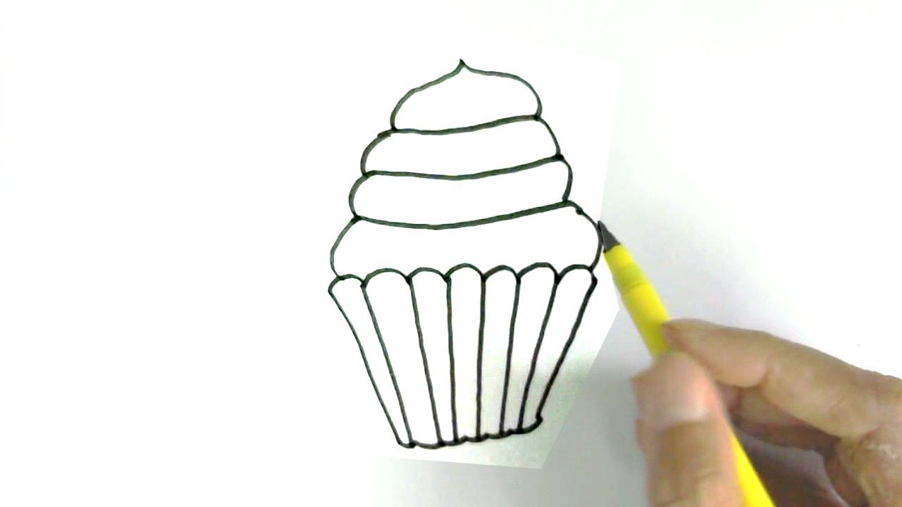 How to draw a Cupcake in easy steps for children, kids, beginners - YouTube