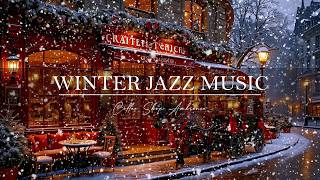 Cold Winter Day, Warm Jazz ☕ Snowy Outdoor Cafe Ambience With Smooth Instrumental Music