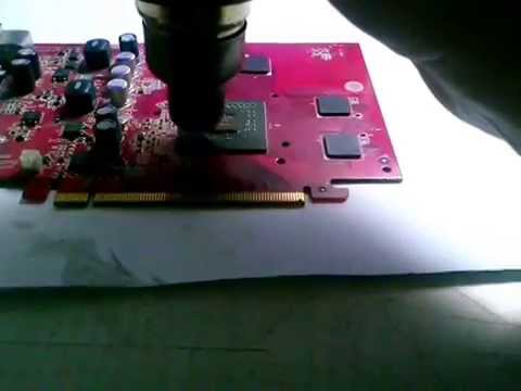 Прогрев чипсета видеокарты промышленным феном.