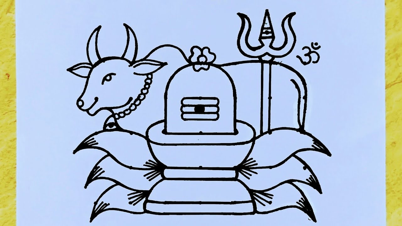 MahaShivaratri Rangoli from 5×7 dots easy // How to draw a Shiva lingam and Ox // Shivaratri drawing