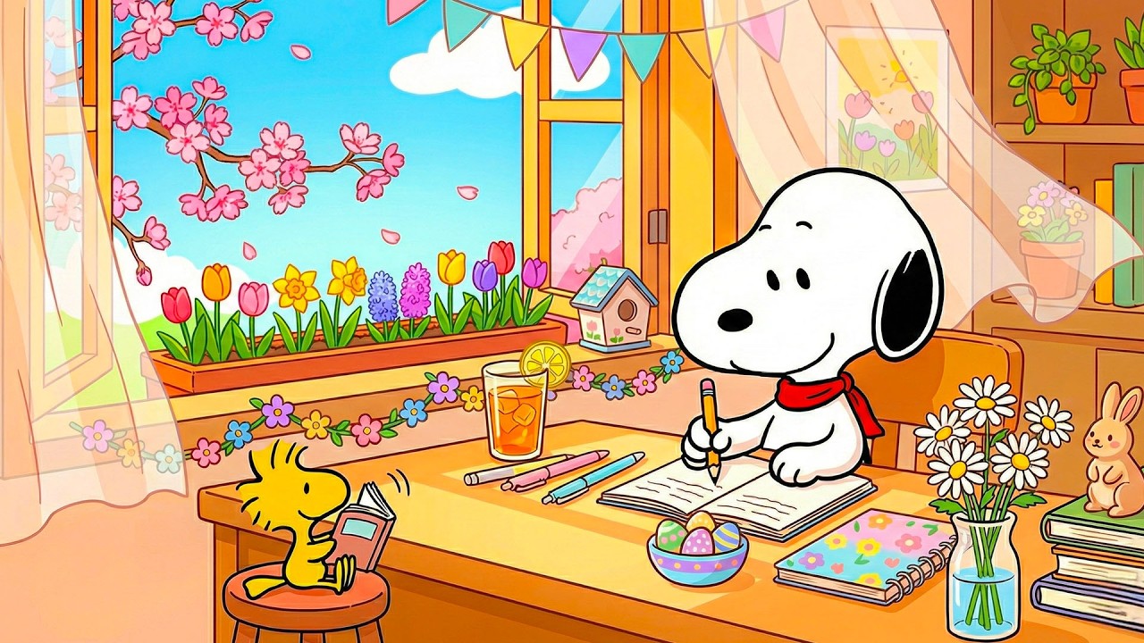 Милая и уютная атмосфера для учебы со Снупи 🌷📖 Спокойная обстановка для сосредоточенной работы и ...
