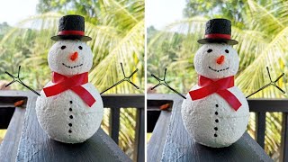 snowman From thermocol | Thermocol Craft Ideas | Snowman Craft Ideas