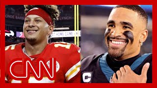 Super Bowl MVP Patrick Mahomes reacts to Jalen Hurts' performance last night