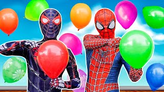TEAM SPIDER-MAN in REAL LIFE|| KID SPIDER MAN Vs Popping Balloons \& Special Gift (LIVE ACTION STORY)