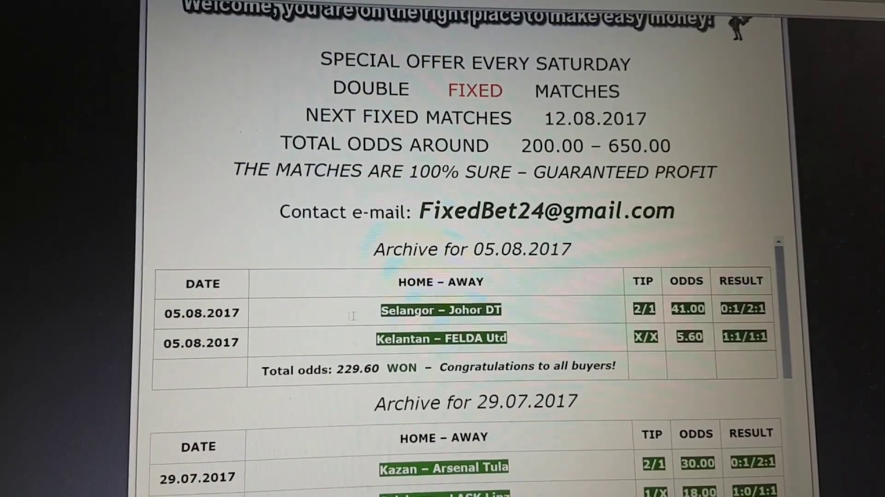 Double Fixed Matches 05.08.2017