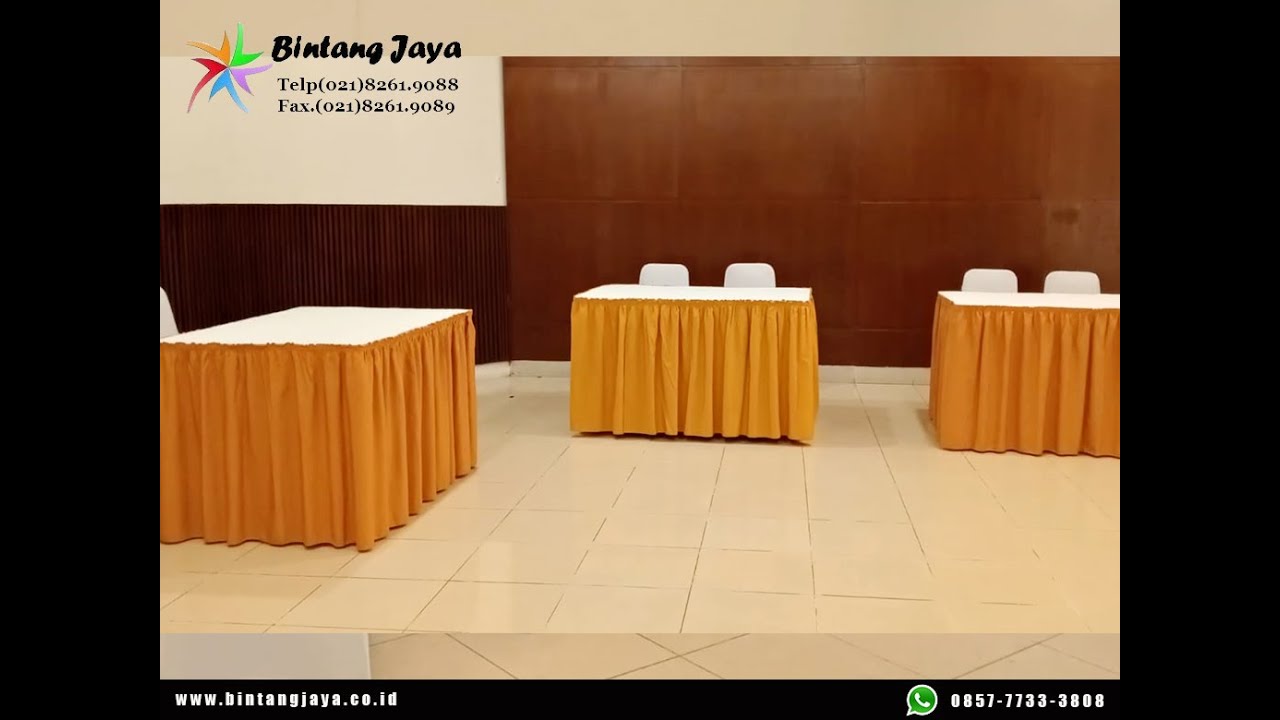 Sewa Meja Kotak Taplak Putih Gold Area Kuningan Jaksel