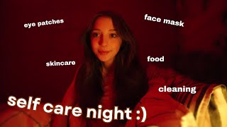 self-care night | skincare, face mask, eye patches, food and more!!