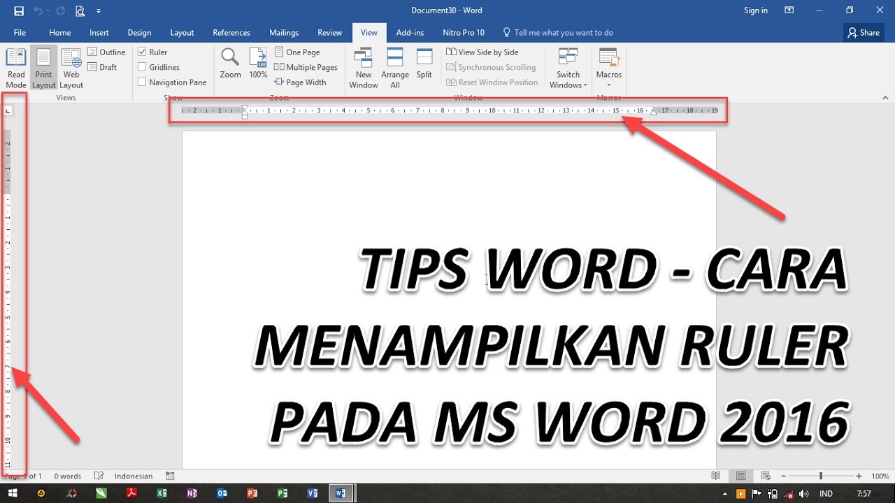 Tips Ms Word Cara Menampilkan Ruler Pada Ms Word 2016 - Youtube